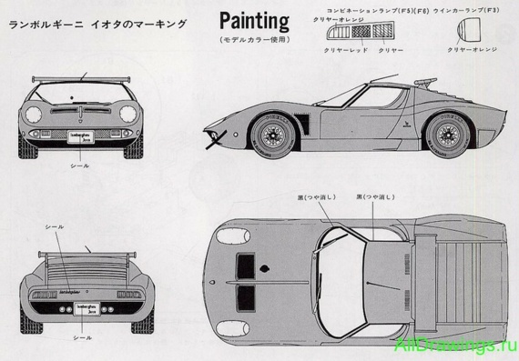 Lamborghini Jota - drawings (drawings) of the car
